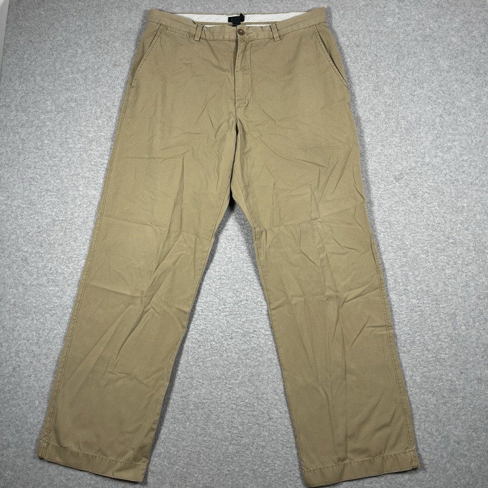 J Crew Pants Mens 36x32 Beige Chino Flat Front Cotton Relaxed Straight Preppy
